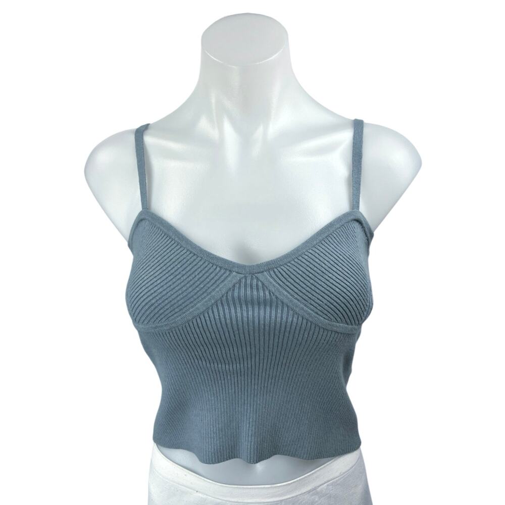 Madewell Blue Sleeveless Ribbed Knit Corset Bustier Crop Sweater Tank Top Sz S